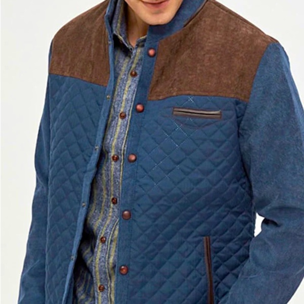 Men's Blue and Brown Quilted Jacket